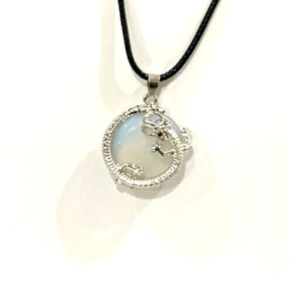 Opal Crystal Crocodile Opalite Pendant Necklace With Premium Wax Cord 18"